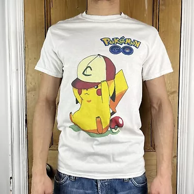 Buy Pokémon Go White Graphic T-shirt Men’s Gildan 100% Cotton Pikachu Top Heavy Cott • 15£