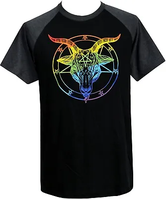 Buy Men's Baphomet Raglan T-Shirt Satanic Gothic Rainbow Pride Gift LGBTQ+ Pentagram • 21.95£