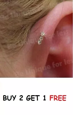Buy Flat Back Tragus Helix  Trinity Crystal  Bar Cartilage Ear Earring Screw In • 4.99£