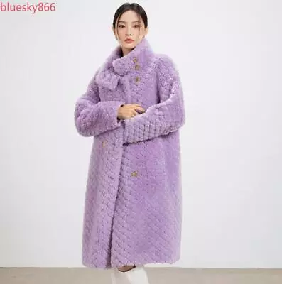 Buy Women Stand Collar Winter Lamb Wool Fleece Fur Coat Plaids Double Breasted Parka • 80.46£