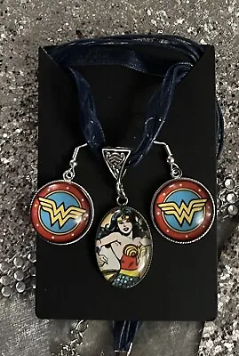 Buy Handmade Silver 925 Wonder Woman Earrings Gift Necklace Jewellery Set Gift • 10.95£