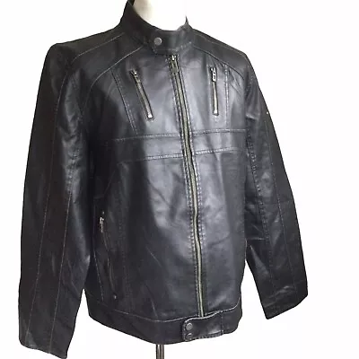 Buy Y2K GUESS Faux Leather Racer Jacket Black Men's M / L • 22£