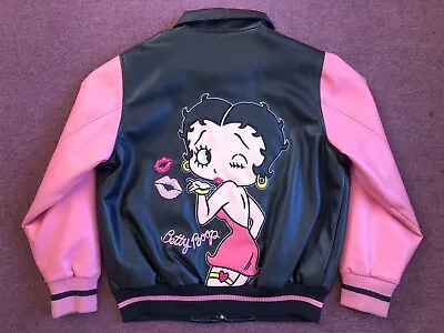 Buy Vtg Betty Boop Excelled Faux Leather Jacket Womens XL Extra Large Pink Black • 159.25£