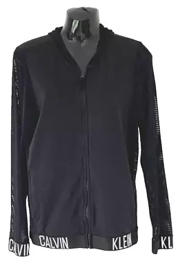 Buy Calvin Klein Swimwear Womens Black Hooded Top Mesh Sleeves Size M 10 12 • 45£