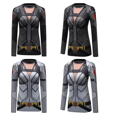 Buy Avengers Black Widow 3D Long Sleeves T-Shirts Superhero Sports Fitness Shirts • 10.80£