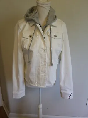 Buy Ecru Brand The Denim Jacket With Zip Out Hoodie White Medium NWT • 68.11£