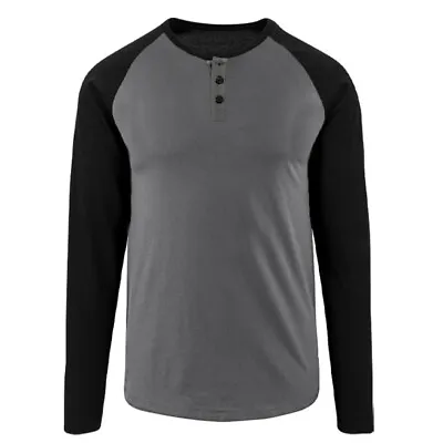 Buy Mens Long Sleeve Henley Raglan T Shirt Grandad Neck Contrast T-Shirt New Top • 6.96£