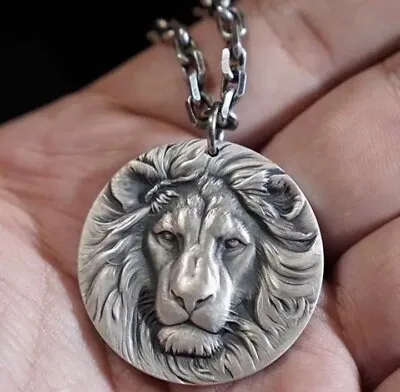 Buy Men's  Lion Head Pendant Necklace Jewelry + Free Gift Bag • 6.88£