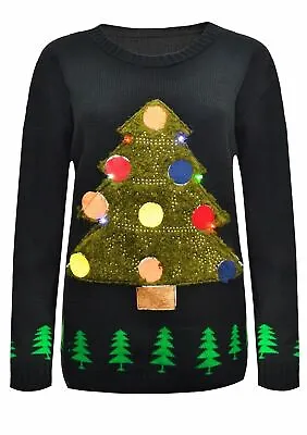 Buy Mens Ladies Unisex Xmas Tree LED Light Up Jumper Rudolph Christmas Sweater Top • 12.06£