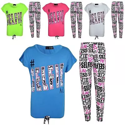 Buy Kids Girls #Selfie T Shirt Top & Fashion Selfie Graffiti Legging Set 7-13 Years • 6.99£