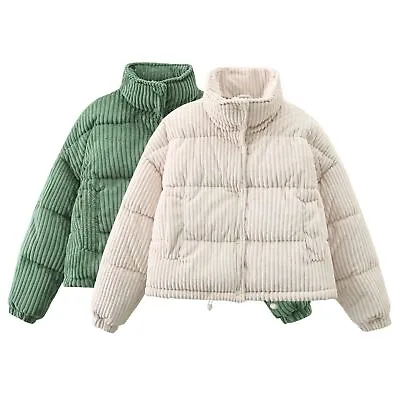 Buy Woman’s Corduroy Cord Puffer Jacket Coat Short Fashion Thick Zipper Zip Warm • 46.80£