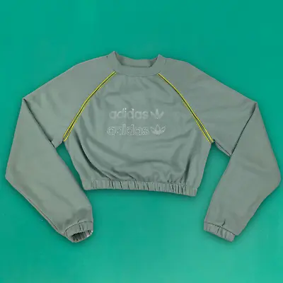 Buy Adidas Women Pullover Cropped Sweatshirt Embroidered Spellout Zip Arms Green UK8 • 14.99£