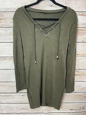 Buy Long Sleeve Army Green Casual Mini Dress With Hoodie Women Size Medium Stretch • 7.72£