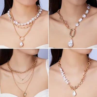 Buy Fashion Multilayer Pearl Heart Pendant Necklace Choker Chain Women Jewelry Gift • 3.78£