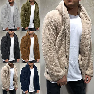 Buy Mens Teddy Bear Fluffy Fleece Cardigan Winter Warm Hooded Jacket Hoodie Coat • 16.99£