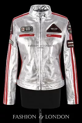 Buy Womens SIZMA Gold/Silver Foiled Leather Jacket Retro Biker Racer Style Jessica • 110.87£