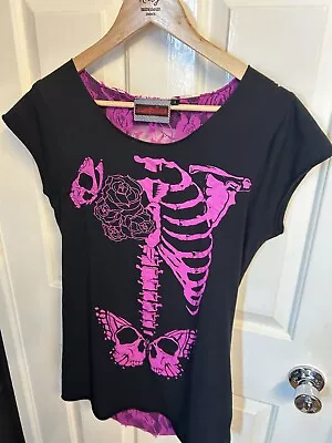 Buy Jawbreaker Skeleton Top Size L Black Short Sleeve Back Hollow Out Goth Occult • 24£