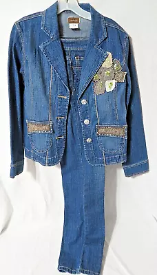 Buy Vintage Nancy Bolen Denim 2 Piece Jacket Medium  Jeans Pants Size 8 Rhinestone • 19.16£
