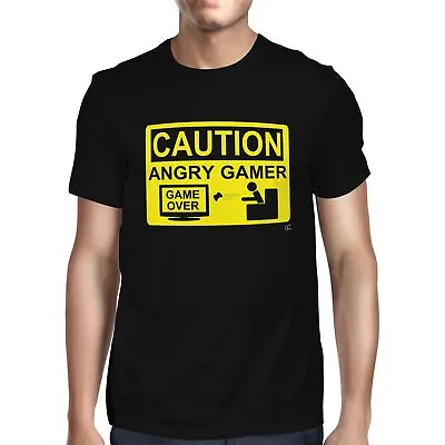 Buy 1Tee Mens Caution Angry Gamer T-Shirt • 7.99£