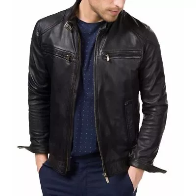 Buy Men Genuine Lambskin Quilted Real Leather Motorcycle Slim Fit Biker Jacket Mens  • 29.99£