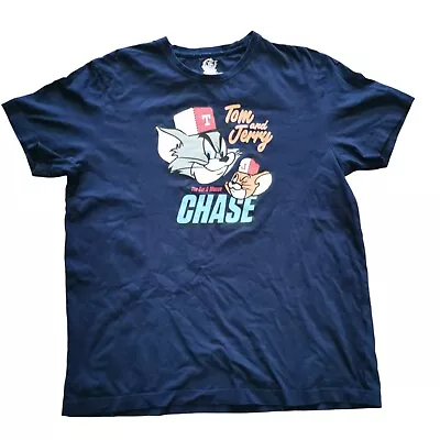 Buy Tom & Jerry T Shirt The Cat & Mouse Chase Navy Blue Max Slim Fit Men's XL • 9.99£