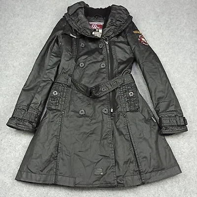 Buy Khujo Womens Trench Coat Size S Glossy Black Belted SAMANTHA II Jacket Long • 35.99£