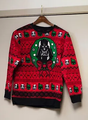 Buy Star Wars Darth Vader In Christmas Wreath Red Sweater Size Boys XL Stormtroopers • 12.06£