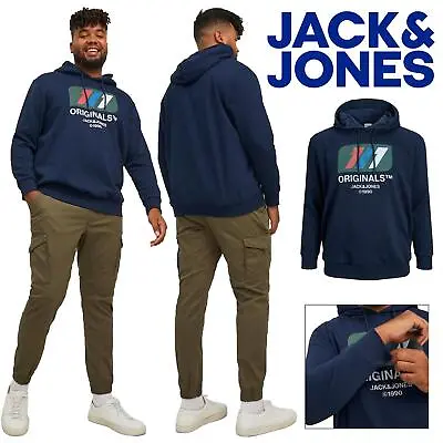 Buy Jack & Jones Men's Big And Tall Winter Hoodies Plus Size Navy Sweatshirt For Men • 22.99£