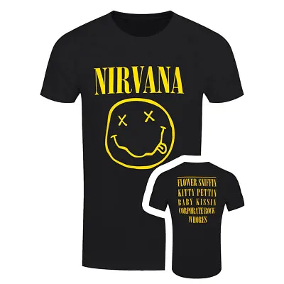 Buy Nirvana T-Shirt Happy Face Flower Sniffin Kurt Cobain Band Official Black New • 15.95£