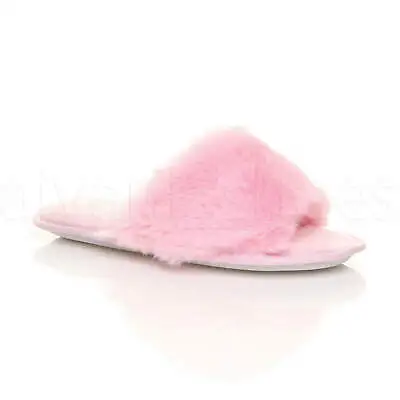 Buy Womens Ladies Fluffy Indoor Sandals Washable Peep Toe Slippers Slides Size • 6.99£