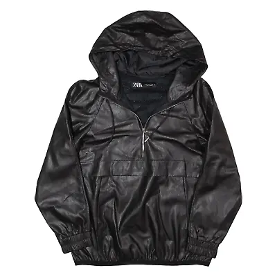 Buy ZARA 1/4 Zip Womens Pullover Jacket Black Faux Leather Hooded S • 27.99£