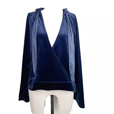 Buy Saturday Sunday Anthropologie Hoodie Sweatshirt S Blue Velvet Faux Wrap Pullover • 33.74£