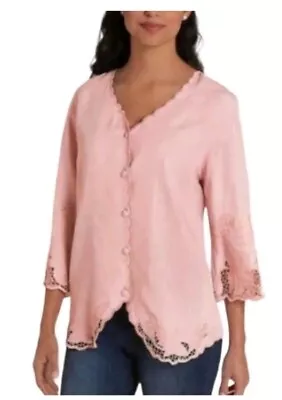 Buy Soft Surroundings Lace Button Down Blouse Womens Large Light Pink • 18.94£