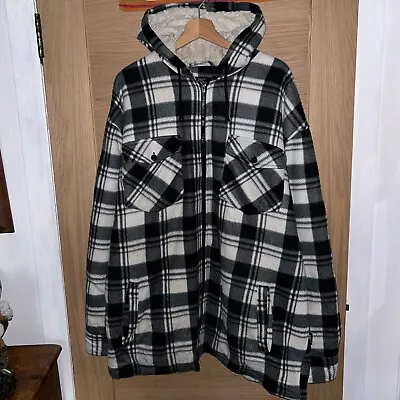 Buy JBC Flannel Coat Sherpa Fleece Lined Plaid Lumberjack Hooded Jacket Grey 3XL • 7.15£