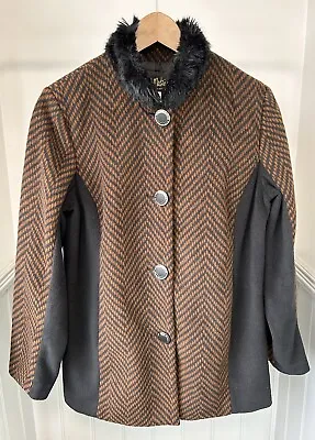 Buy Bob Mackie Wearable Art Fleece Jacket S Black Orange High Fur Collar Lined VTG • 28£