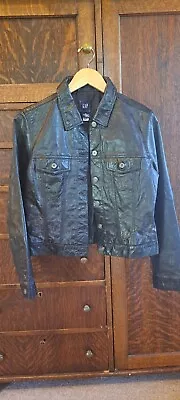 Buy GAP Black Leather Jacket Jean Jacket Style Women's Size Large  • 23.62£