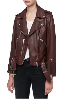 Buy AllSaints Balfern Sheep Leather Biker Jacket Size 8 US / 12 UK DEEP BERRY-$569 • 246.27£
