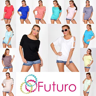 Buy Womens Shining Elegant Blouse With Zircons T-Shirts Open Sleeve Size 8-12 8038 • 10.49£