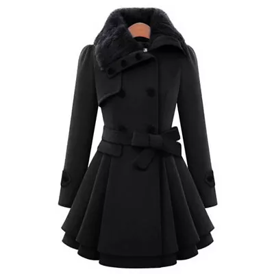 Buy Fashionable Women Ladies Fur Collared Winter Long Peacoat Coat Trench Outwear • 30.24£