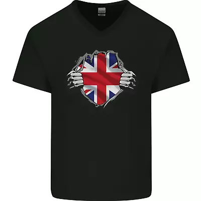 Buy Union Jack Flag Ripped Torn Gym British UK Mens V-Neck Cotton T-Shirt • 8.99£