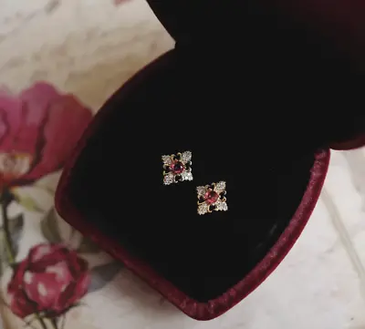 Buy 18K Gold Plated Solid 925 Sterling Silver Ruby Stud Earrings Jewellery Gift • 5.99£