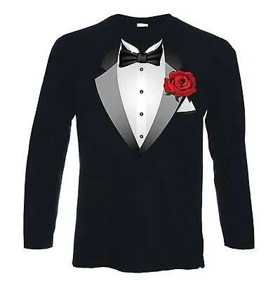 Buy Tuxedo Fancy Dress T-Shirt Costume Ladies Girls Boys Unisex (Long Sleeve) • 14.99£
