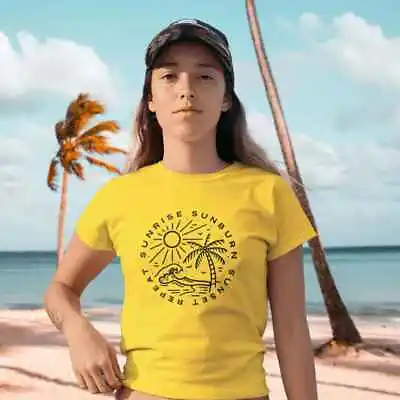 Buy Women's Sunrise Sunburn Sunset Repeat T-Shirt | Quality Beach Summer Holiday • 12.95£