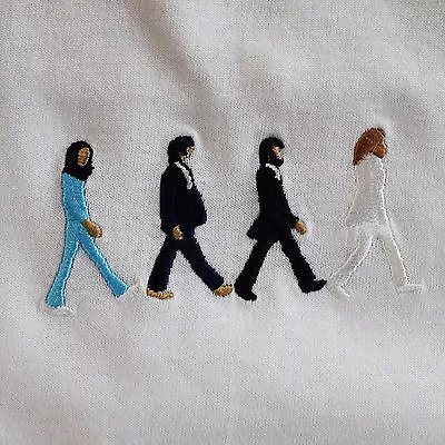 Buy Beatles Abbey Road Heather Grey & White Embroidered Tee T-Shirt • 19.99£