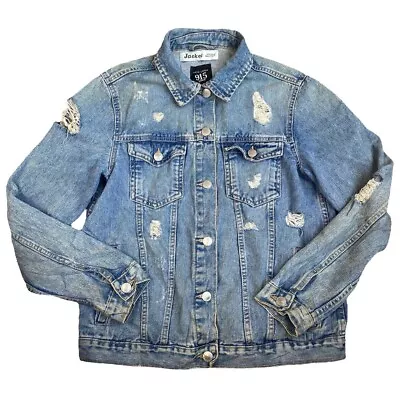 Buy Distressed Denim Jacket Size Small Blue New Look Oversized Ripped Denim • 0.99£