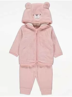 Buy Bnwt Girls Age 2-3 Yrs Pink Teddy Fleece Hoodie & Joggers Set • 0.99£