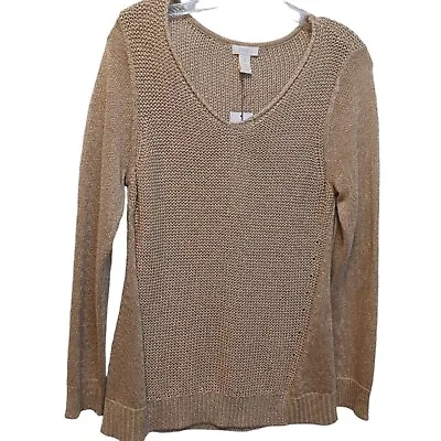Buy Chicos Sweater Mixed Knit Metallic Thread Size 1 Med. Beige New • 21.21£