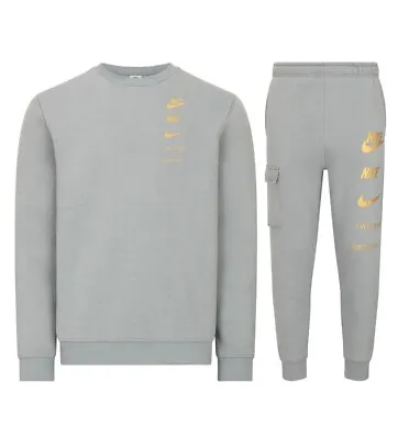 Buy Nike Swoosh Standard Issue Cargo Tracksuit Hoodie Joggers Sweatpant Set - Grey • 40£