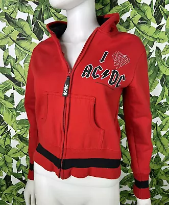 Buy Y2K Rockware ACDC Jacket Girl's Size L Retro Love Rhinestone Heart Band Hoodie • 27.52£