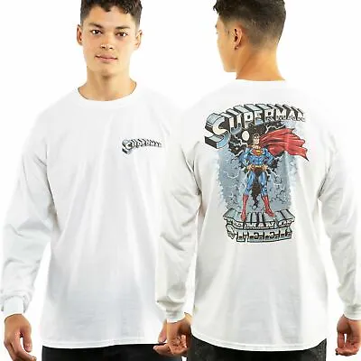 Buy Official DC Comics Mens Superman Lightning Long Sleeve T-shirt White =S - XXL • 10.50£
